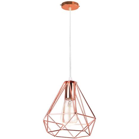 Moderne Lustre Suspension Forme Diamant, Lampe de Plafond Abat-Jour Luminaire Métal Style industrielle Décor,Or Rose