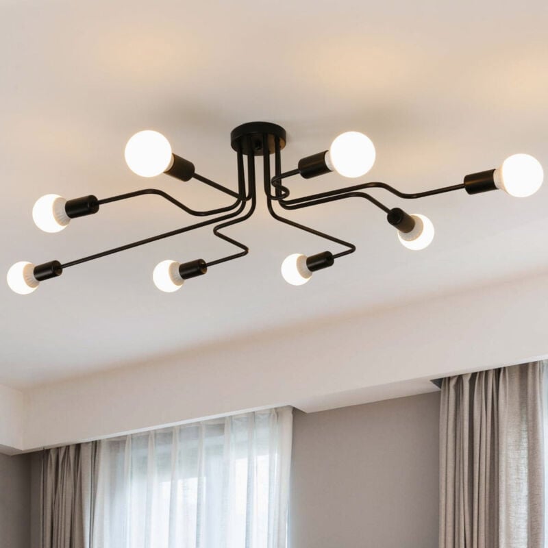Plafonnier Industriel Noir, E27 Plafonnier Lutres Luminaire en Metal, Éclairage Lampe de Plafond Vintage pour Salon Chambre Cuisine Loft Bar Café 8