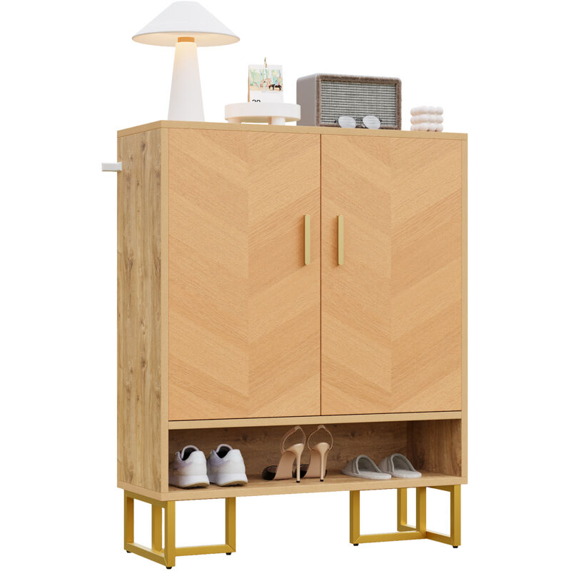 Moderne, minimaliste armoire à chaussures, unique bois de serrage, cadre en fer doré, armoire à deux portes, armoire à chaussures schmal, chaussure