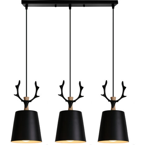 Moderne Minimalistische Kunst Kreative Pendelleuchte E27 Dekorativer Kronleuchter Geweih 3 Lichter (Schwarz) - Schwarz