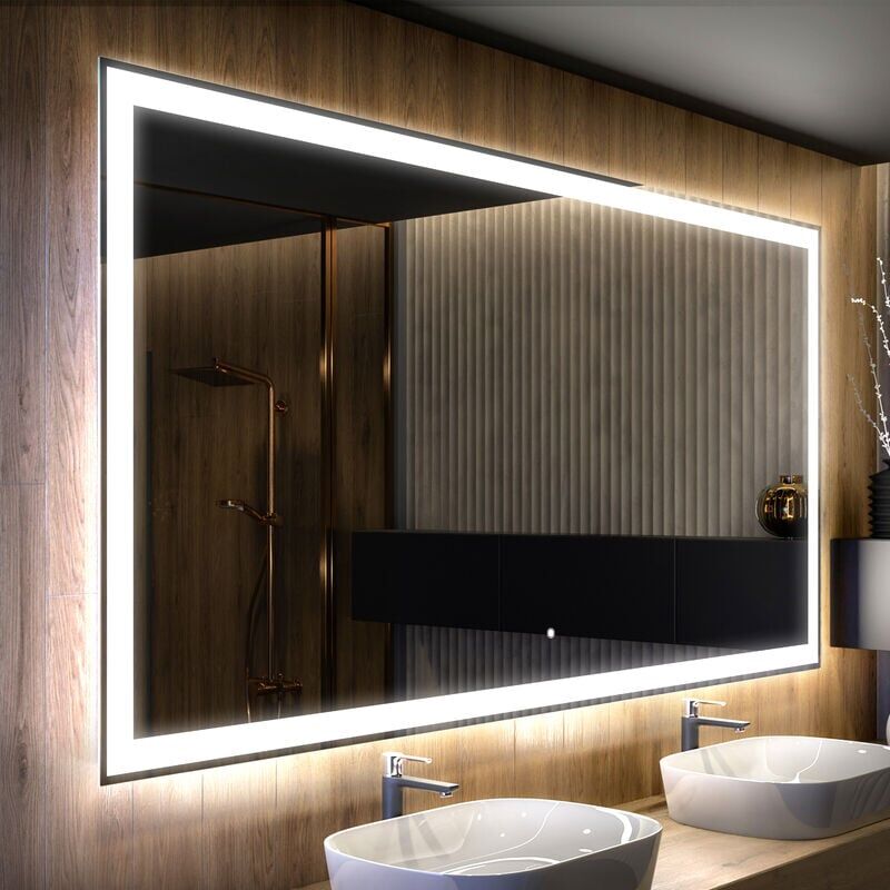 Foram - Moderne Miroir avec led Illumination Salle de Bain 120x70 cm sur Mesure led Lumineux Miroir avec Éclairage intégré Interrupteur Tactile LED001