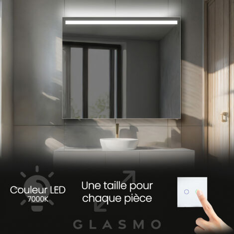 Moderne Miroir avec LED Illumination Salle de Bain 100x70 cm Everly - Horizontal Rectangulaire sur Mesure LED Lumineux Miroir avec Éclairage intégré - Blanc Froid 7000 K