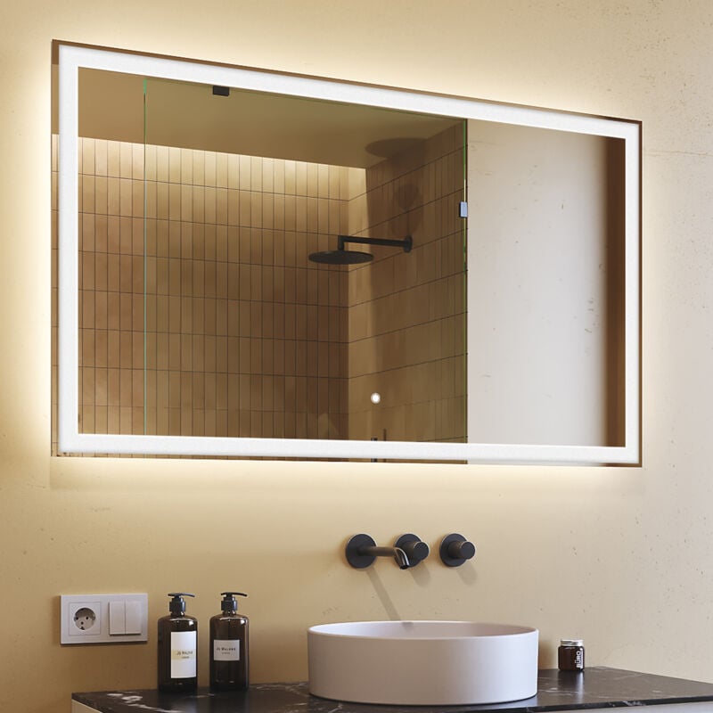 Artforma - Moderne Miroir avec led Illumination Salle de Bain 120x70 cm sur Mesure led Lumineux Miroir avec Éclairage intégré Interrupteur Tactile