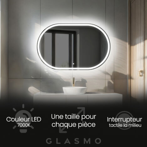 Moderne Miroir avec LED Illumination Salle de Bain 150x70 cm Freya - Horizontal Ovale sur Mesure LED Lumineux Miroir avec Éclairage intégré - Blanc Froid 7000 K avec Interrupteur Tactile