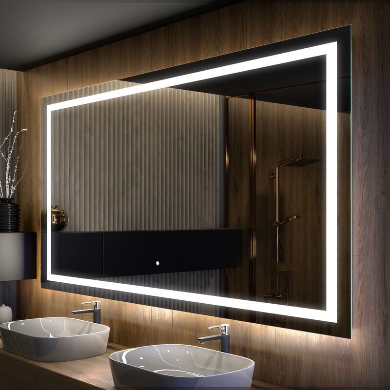 Foram - Moderne Miroir avec led Illumination Salle de Bain 120x70 cm sur Mesure led Lumineux Miroir avec Éclairage intégré Interrupteur Tactile LED015