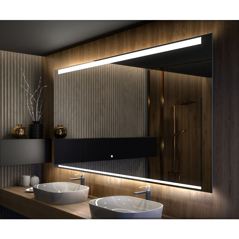 Foram - Moderne Miroir avec led Illumination Salle de Bain 120x70 cm sur Mesure led Lumineux Miroir avec Éclairage intégré Interrupteur Tactile