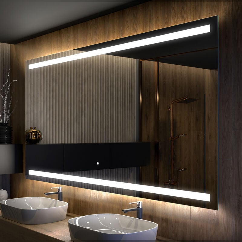 Foram - Moderne Miroir avec led Illumination Salle de Bain 110x70 cm sur Mesure led Lumineux Miroir avec Éclairage intégré Interrupteur Tactile