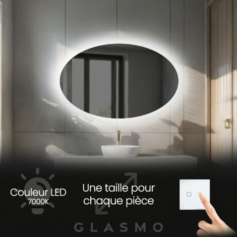 Moderne Miroir avec LED Illumination Salle de Bain 90x50 cm Mila - Horizontal Ovale sur Mesure LED Lumineux Miroir avec Éclairage intégré - Blanc Froid 7000 K