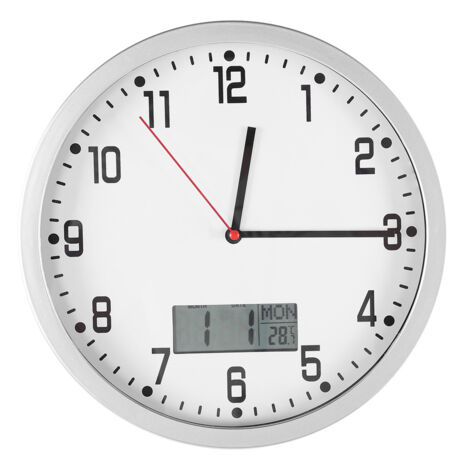 Moderne multifunktionale Wanduhr mit Datums- und Temperaturanzeige, perfekt zur Dekoration Ihres Heimbüros oder Schlafzimmers.