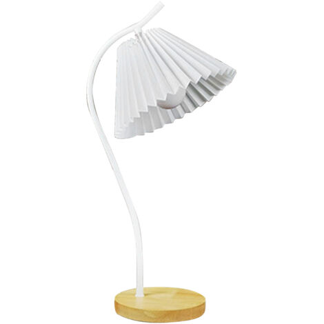 Moderne Nachttischlampe mit plissiertem Stoffschirm und weißem Metall für Schlaf- und Wohnzimmer