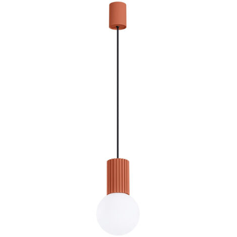 Moderne ockerrote geriffelte Glas-Pendelleuchte mit weißer Kugel für Wohnzimmer, Esszimmer, über dem Tisch, 1xG9 8W HALO Sollux Lighting