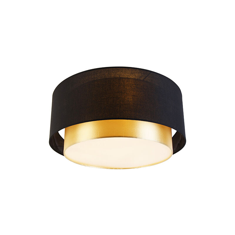 Modern ceiling lamp black with gold 50 cm 3-light - Drum Duo