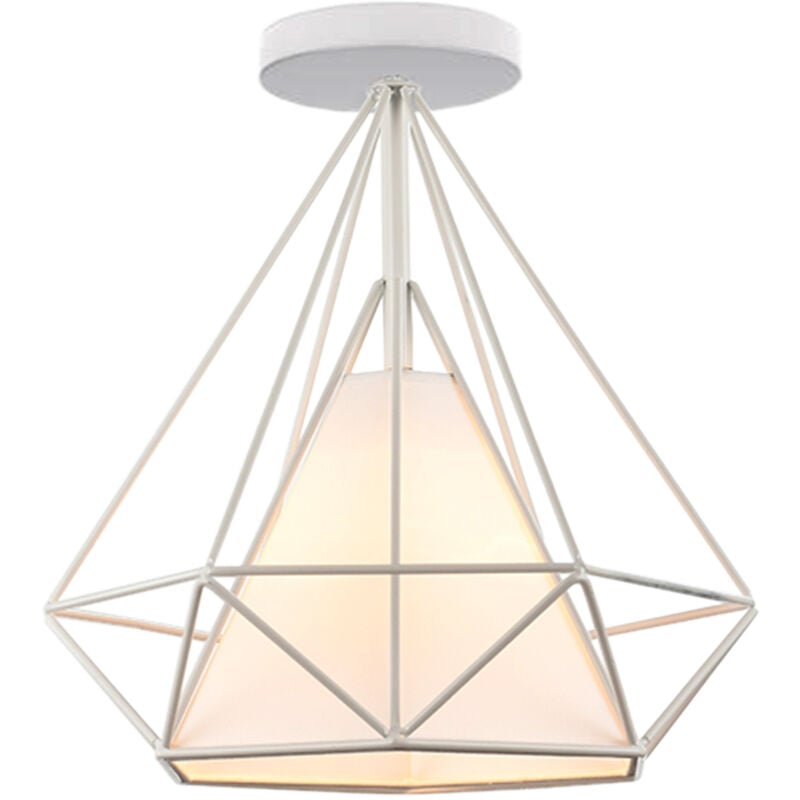 Moderne Plafonnier Cage Forme Diamant E27 25cm Lustre Suspension Industrielle Blanc 1PCS