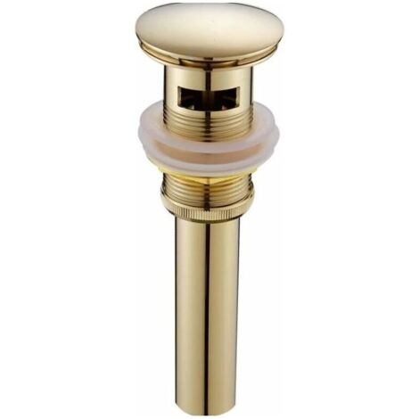Moderne Pop-up Rétro Bouchon Bonde de Lavabo Vidange Clic-clac avec Trop-Plein en Laiton Doré Universel Valve Draineur d’Evier Vasque Siphon avec Trou de Débordement Poli- avec Trop-Plein