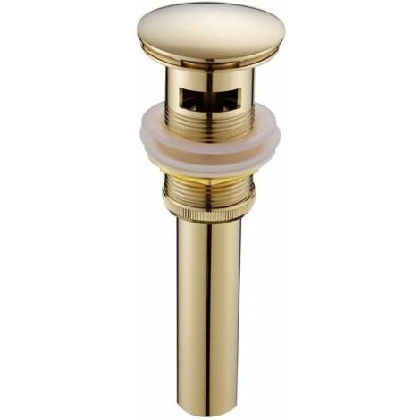 Moderne Pop-up Rétro Bouchon Bonde de Lavabo Vidange Clic-clac avec Trop-Plein en Laiton Doré Universel Valve Draineur d’Evier Vasque Siphon avec Trou de Débordement Poli- avec Trop-Plein