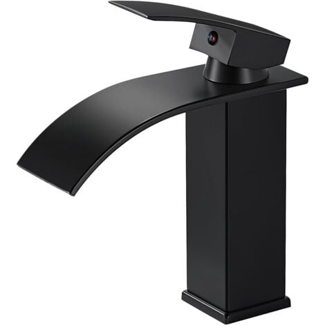 KEYOUNG Moderne Robinet Lavabo Noir Cascade, Mitigeur Lavabo Salle de Bain en Laiton Design Elégant, Robinet Salle de Bain Noir