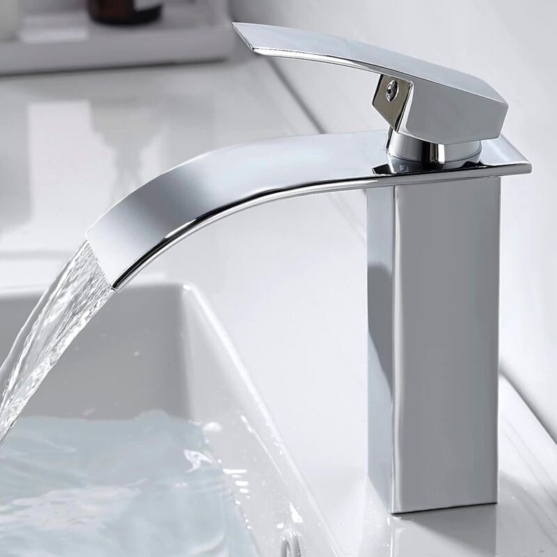 Rqiurpn - Moderne Robinet Salle de Bain Cascade, Design Elégant Robinet Lavabo, Mitigeur en Laiton, Eau Chaude et Froide Disponible, Robinetterie