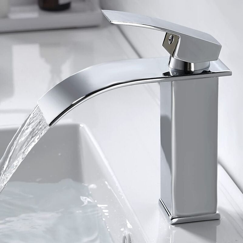 Beijiyi - Moderne Robinet Salle de Bain Cascade, Design Elégant Robinet Lavabo, Mitigeur en Laiton, Eau Chaude et Froide Disponible, Robinetterie