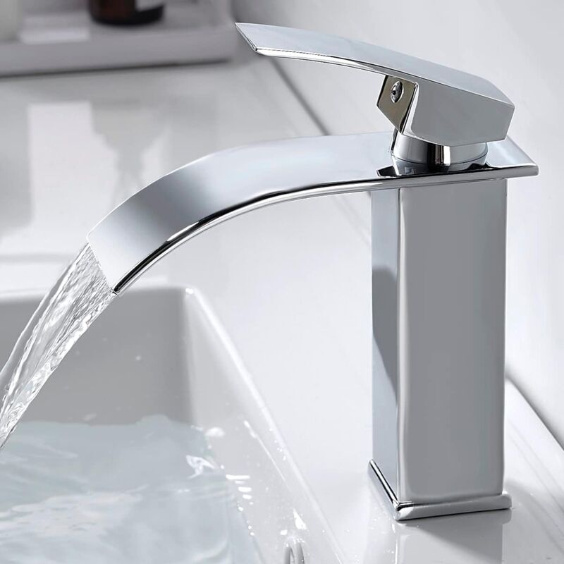 Treetalk - Moderne Robinet Salle de Bain Cascade, Design Elégant Robinet Lavabo, Mitigeur en Laiton, Eau Chaude et Froide Disponible, Robinetterie