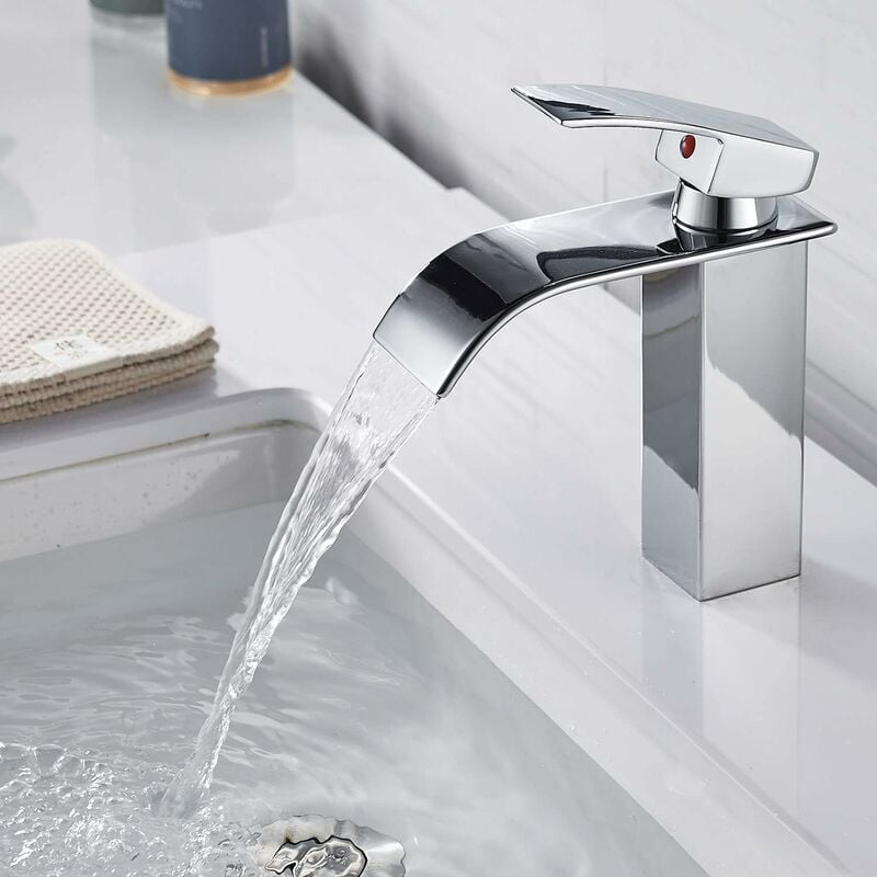 Beijiyi - Moderne Robinet Salle de Bain, Design Elégant Robinet Lavabo Cascade, Mitigeur Salle de Bain en Laiton, Eau Chaude et Froide Disponible