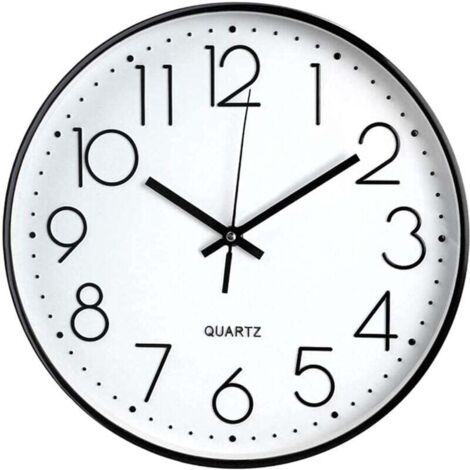 Moderne, runde Wanduhr (30,5 cm Durchmesser), geräuschlos, Quarzwerk, batteriebetrieben, für Zuhause, Büro oder Schule, schwarz-weiß