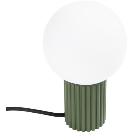 Moderne Schreibtischleuchte, olivgrün, geriffelter Korpus, weiße Glaskugel, Schalter für Flur, Wohnzimmer, 1xG9 8W, HALO Sollux Lighting