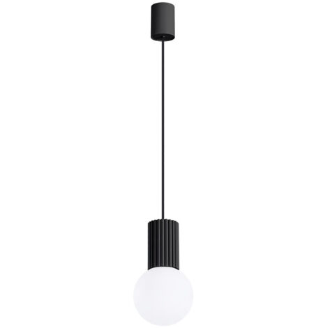 Moderne schwarze geriffelte Glas-Pendelleuchte mit weißer Kugel für Wohnzimmer, Esszimmer, über dem Tisch, 1xG9 8W, HALO Sollux Lighting