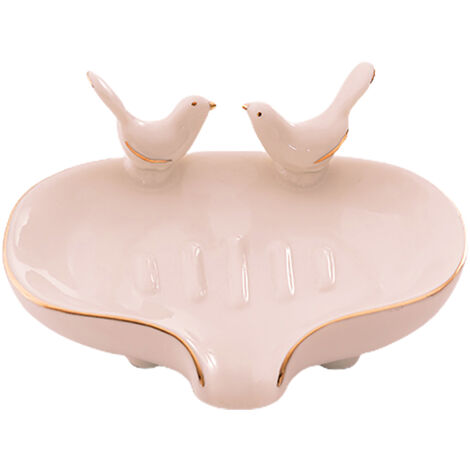 Moderne Seifenschale aus Keramik in Vogelform mit Abfluss, Seifentrocknungshalter für Bad und Küche (13,7 x 11 x 7 cm, Rosa)