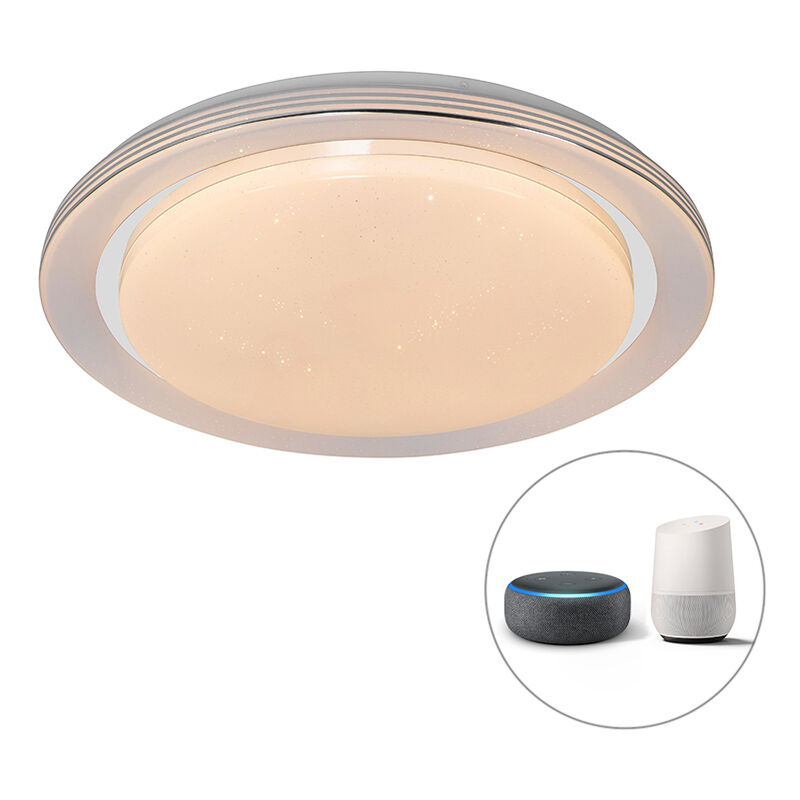 Qazqa - jochem - LED Dimmable Plafonnier Moderne variateur inclus - 1 lumière - Ø 48 cm - Blanc - Moderne - Éclairage intérieur - Salon | Chambre |