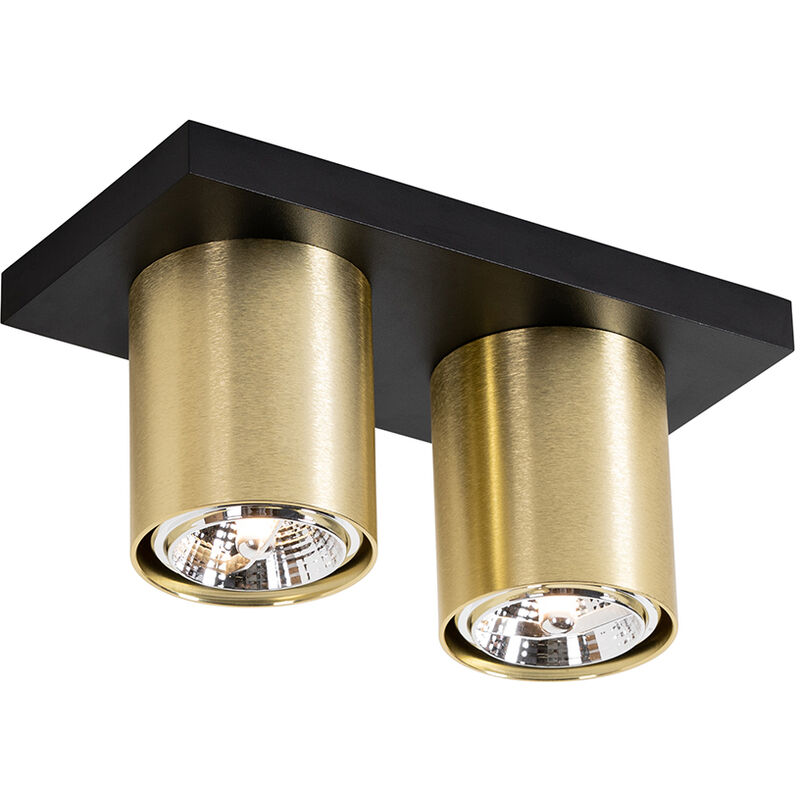 Qazqa Moderner Deckenstrahler Schwarz Mit Gold 2-flammig – Tubo