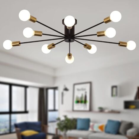 GANEED Moderne Sputnik Deckenleuchte, 10 Lichter Sputnik Sputnik Industrieller Kronleuchter Halbeinbaumontage Deckenleuchte für Wohnzimmer Küche Schlafzimmer Bauernhaus Esszimmer (Schwarz + Gold)