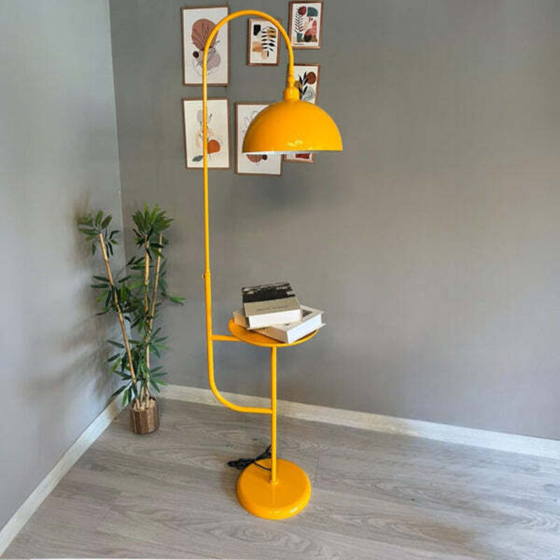 Bamyum Moderne Stehlampe Aus Gelb Metall Mit Tablett Und Beweglichem Kopf, E27-sockel, Moderne Stehlampe Für Wohnzimmer Oder Schlafzimmer