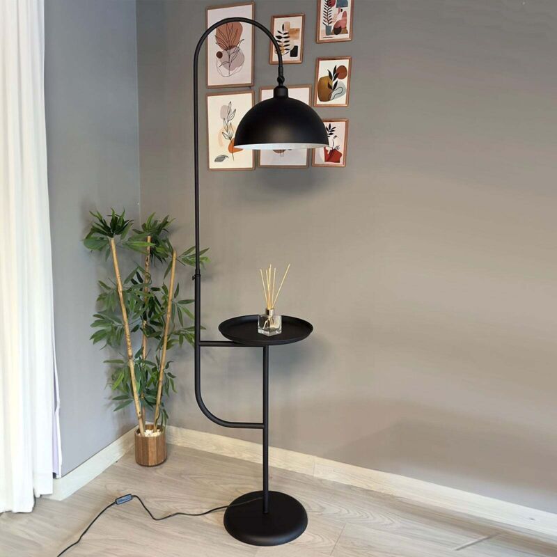 Bamyum Moderne Stehlampe Aus Schwarze Metall Mit Tablett Und Beweglichem Kopf, E27-sockel, Moderne Stehlampe Für Wohnzimmer Oder Schlafzimmer