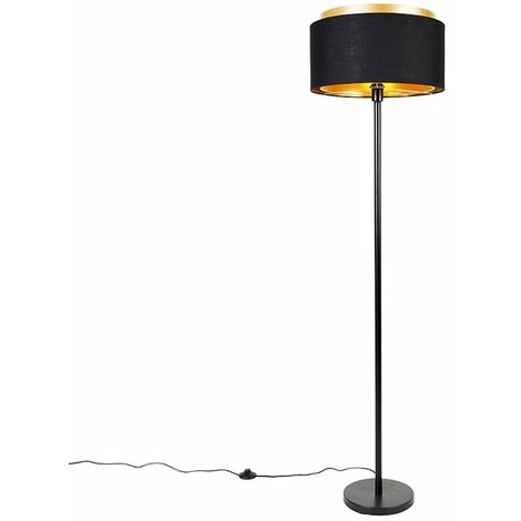 Moderne Stehlampe schwarz mit Schirm schwarz mit Gold - Simplo