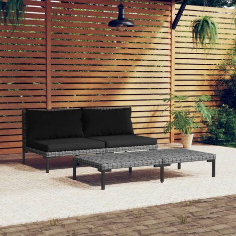 Moderne-Stil Salon de jardin 3 pcs Gris foncé Résine tressée demi-ronde Pour salon/jardin,Montage facile,22 Kg