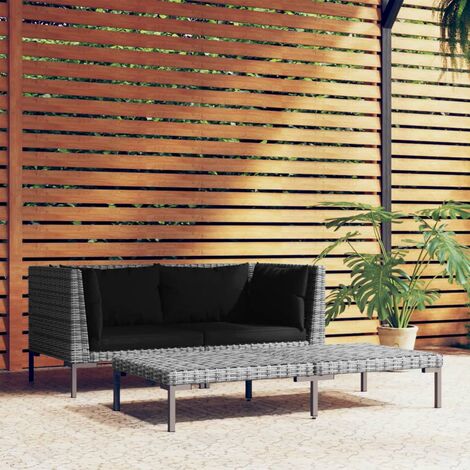 Moderne-Stil Salon de jardin 3 pcs Gris foncé Résine tressée demi-ronde Pour salon/jardin,Montage facile,27,2 Kg