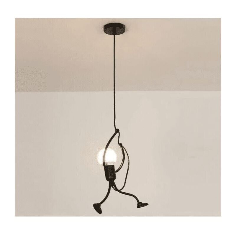 Moderne Suspension Créatif fer Gens Dessin animé Conception Lampe suspendue pour Des Enfants Chambre Chevet Salon Grenier noir