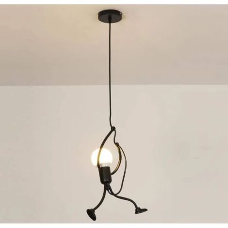 Moderne Suspension Créatif fer Gens Dessin animé Conception Lampe suspendue pour Des Enfants Chambre Chevet Salon Grenier noir