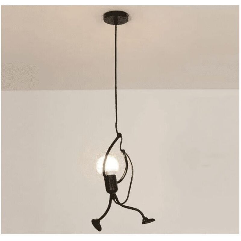 Moderne Suspension Créatif fer Gens Dessin animé Conception Lampe suspendue pour Des Enfants Chambre Chevet Salon Grenier noir- Trimec