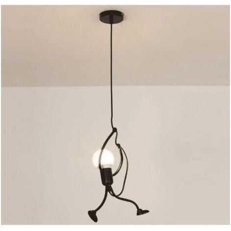 Moderne Suspension Créatif fer Gens Dessin animé Conception Lampe suspendue pour Des Enfants Chambre Chevet Salon Grenier noir--TRIMEC