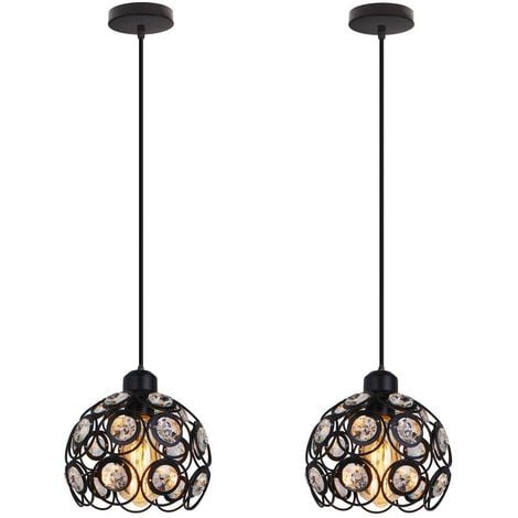 Moderne Suspension de Cristal 2 pack 20cm Lampe E27 Lustre Plafonniers Industrielle Noir (sans ampoule)