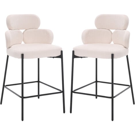 WAHSON OFFICE CHAIRS Moderne Tabouret de Bar en Chenille Pied Métal, Chaise Bar Lot de 2 Repose-Pied Tabouret Cuisine Assise 66cm pour Ilot Central, Beige