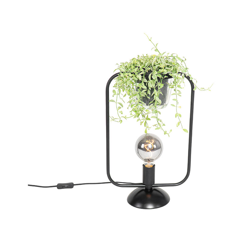 Modern table lamp black with glass rectangular - Roslini
