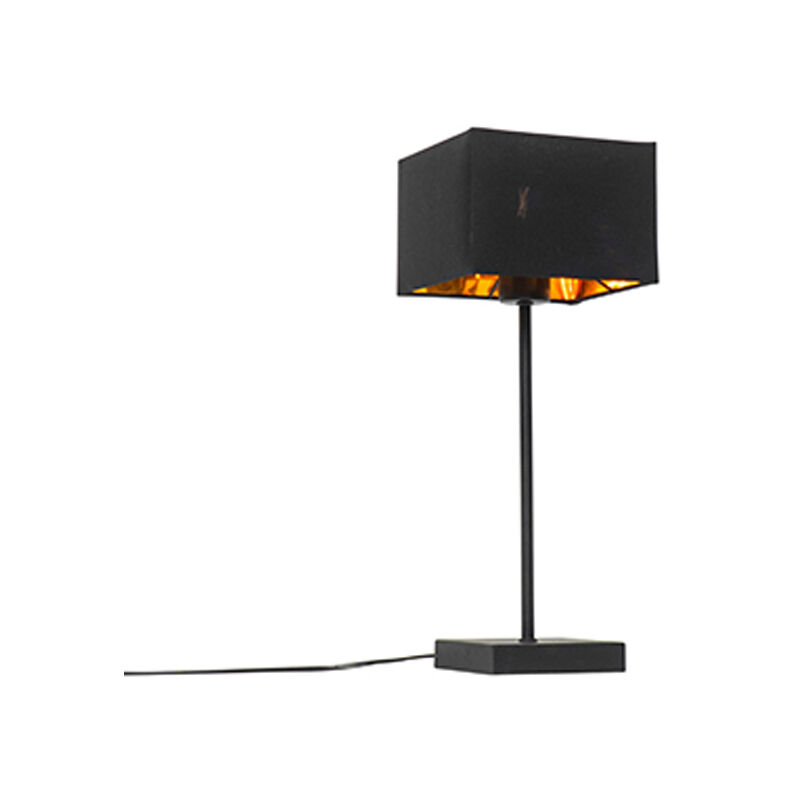 Modern table lamp black fabric shade black with gold - VT 1