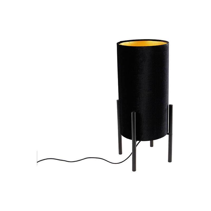 Design table lamp black velor shade black with gold - Rich