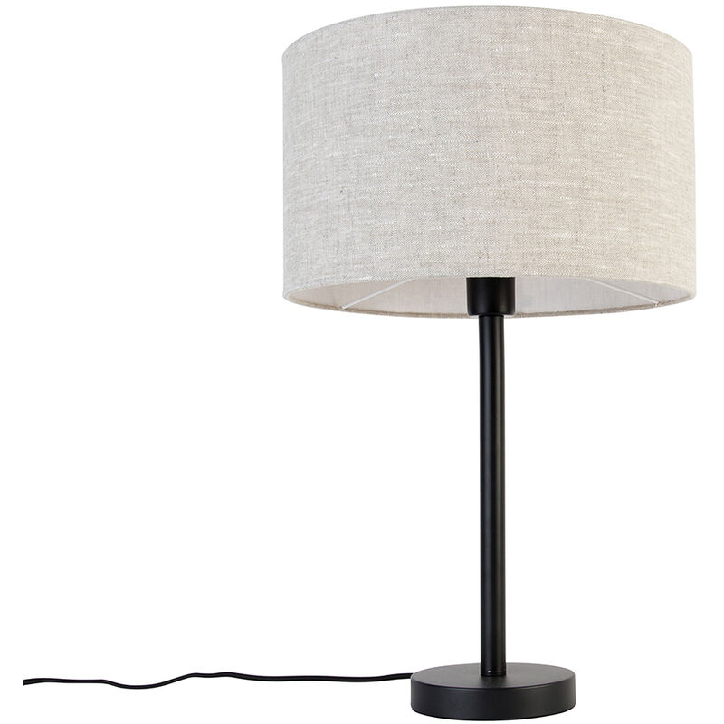 Qazqa Moderne Tischlampe Schwarz Mit Bouclé-schirm Hellgrau 35 Cm - Simplo