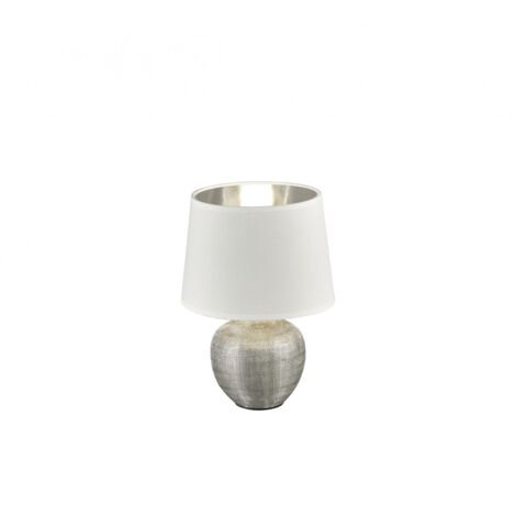 Moderne Tischlampe Silber Keramik Weiß Luxor Lampenschirm Ø18 cm Trio Lighting