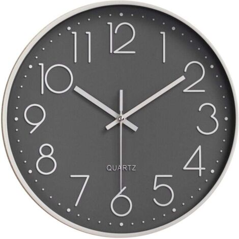 Moderne Uhr Leise Nicht Tickende Wanduhr, Leise Stumm Wanduhr Wandpendel für Schlafzimmer Küche Wohnzimmer - Grau-30CM FLITI