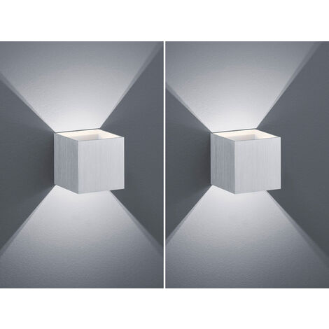 Moderne up & down LED Wandleuchten 2er Set Kubus Alu gebürstet, Quadrat 10cm