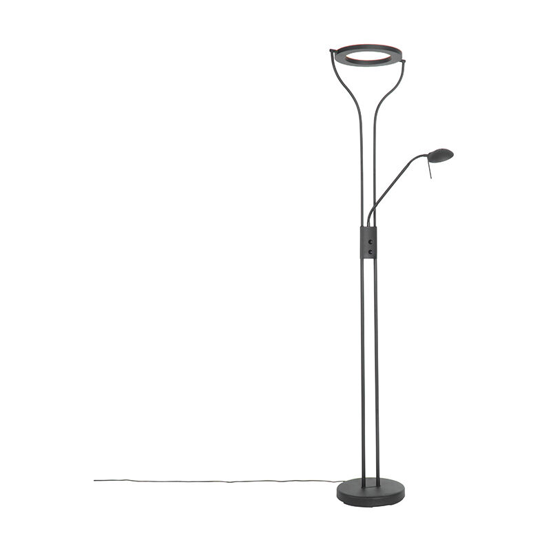 Modern floor lamp black with reading arm incl. LED and dimmer - Divo